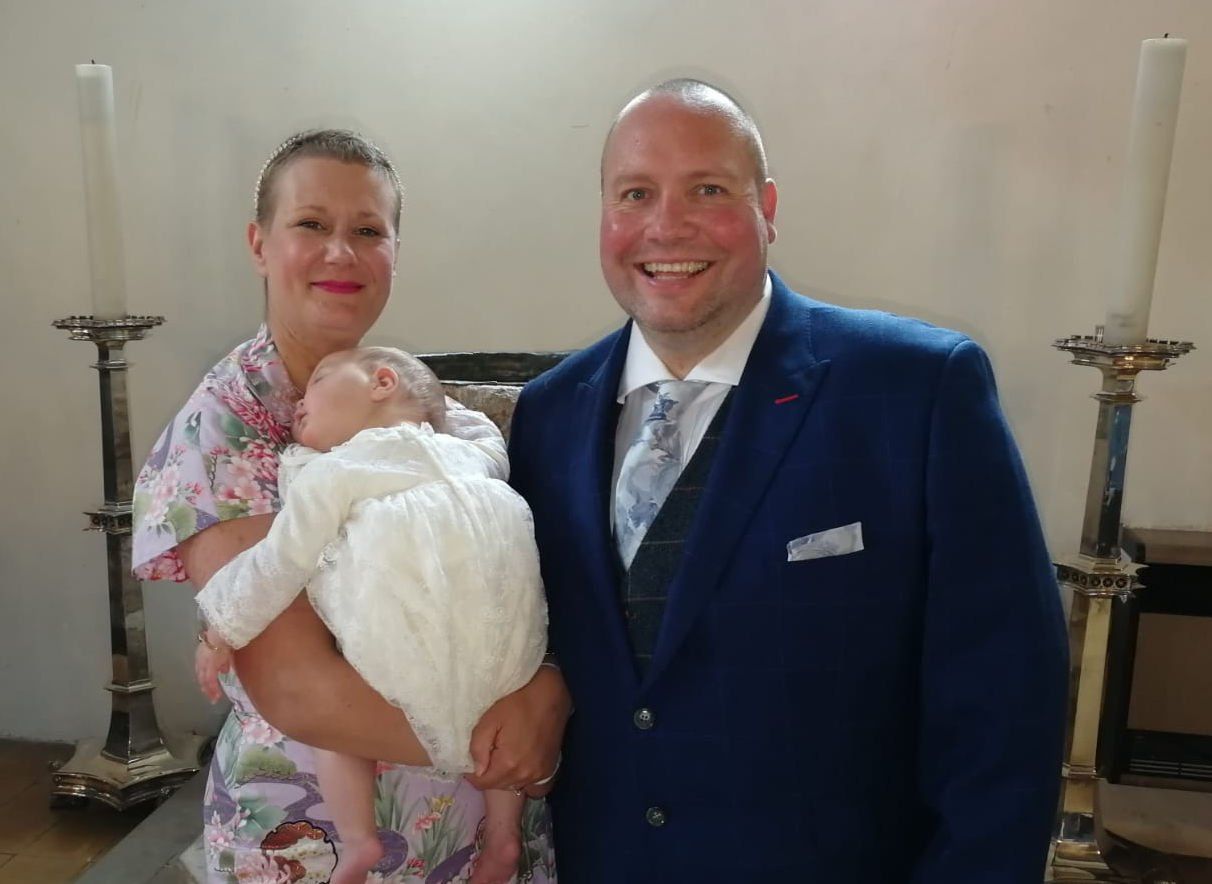 Niven, Sara and Ailsa Whatley at church